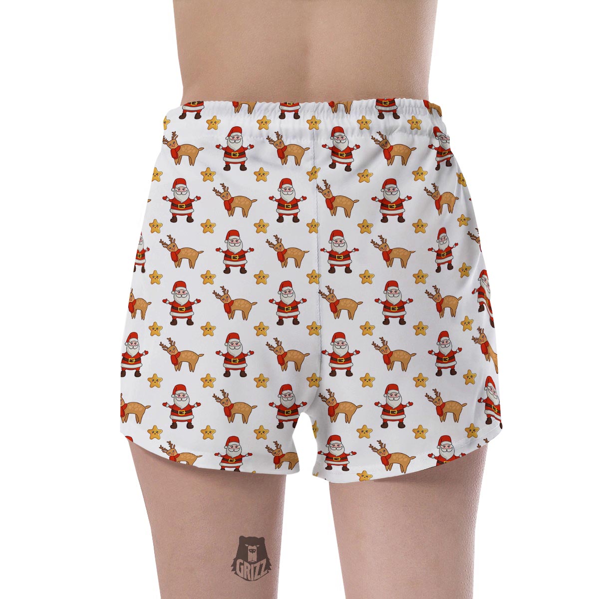 Emoji Reindeer And Santa Claus Print Pattern Women's Shorts-grizzshop