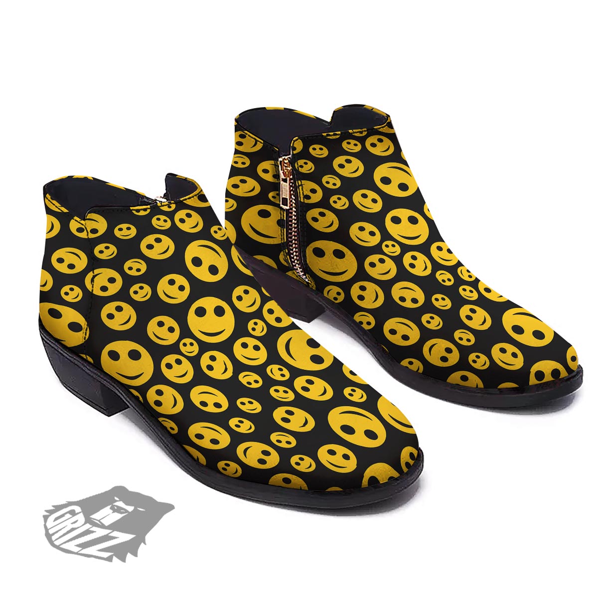 Emoji Smiley Faces Print Pattern Ankle Boots-grizzshop