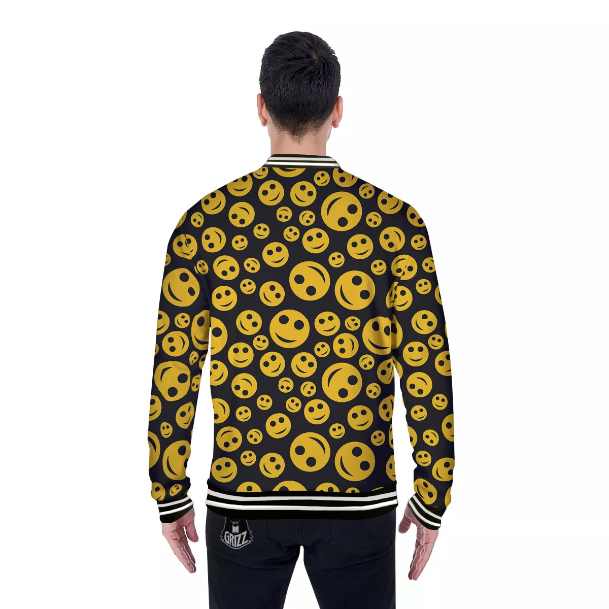 Emoji Smiley Faces Print Pattern Baseball Jacket-grizzshop