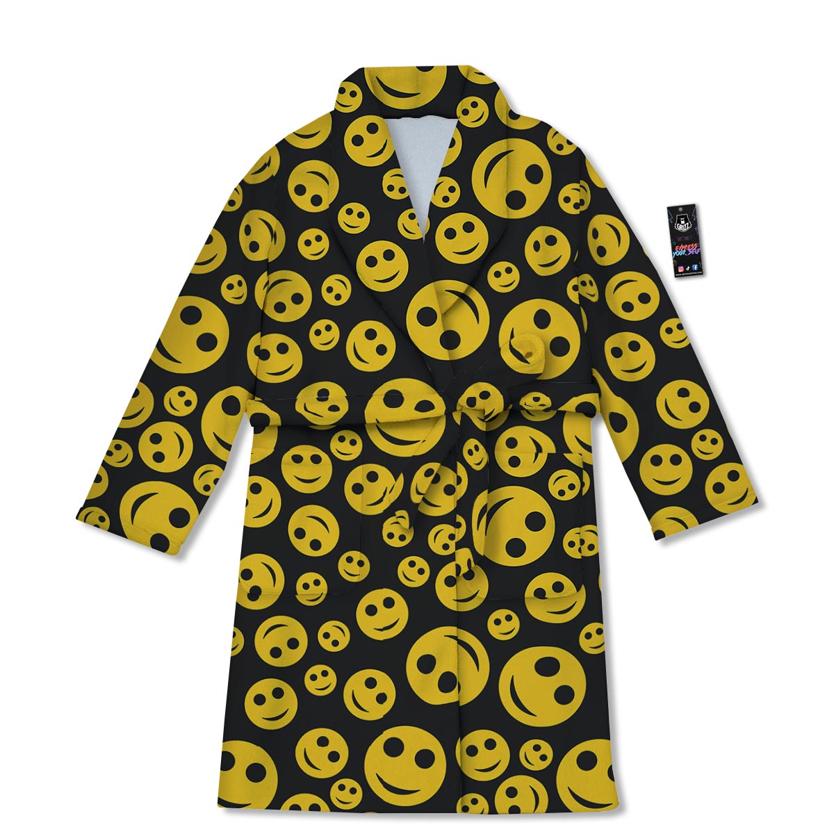 Emoji Smiley Faces Print Pattern Bathrobe-grizzshop