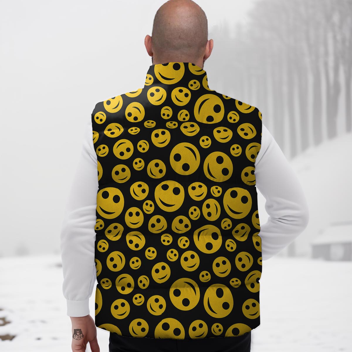Emoji Smiley Faces Print Pattern Down Vest-grizzshop