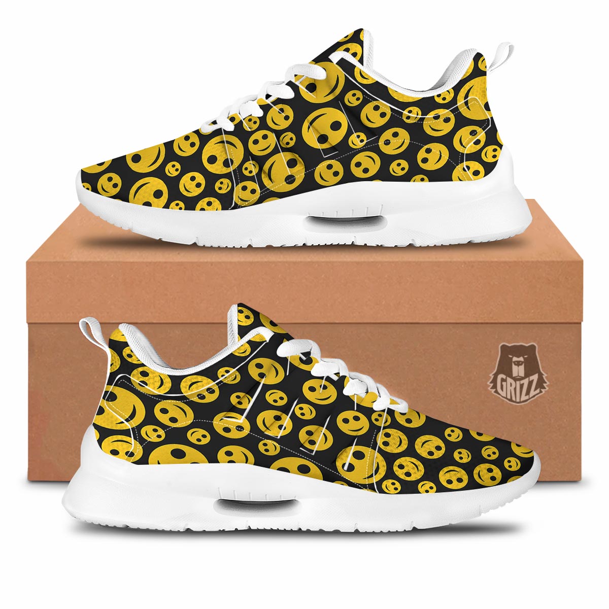 Emoji Smiley Faces Print Pattern Tennis Shoes-grizzshop