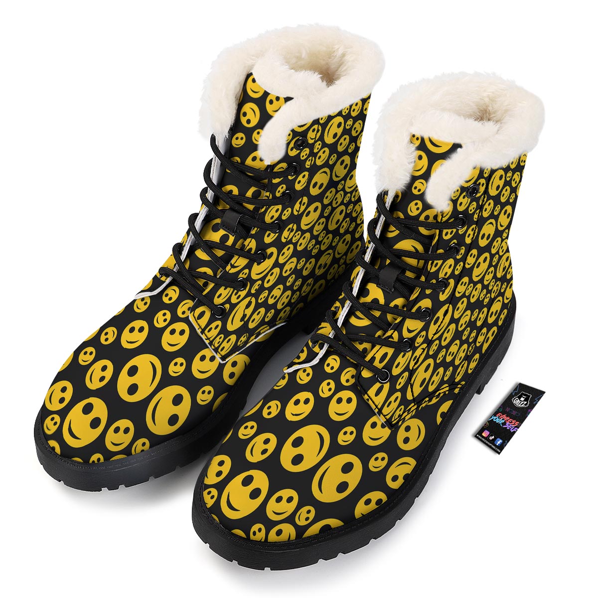 Emoji Smiley Faces Print Pattern Winter Boots-grizzshop