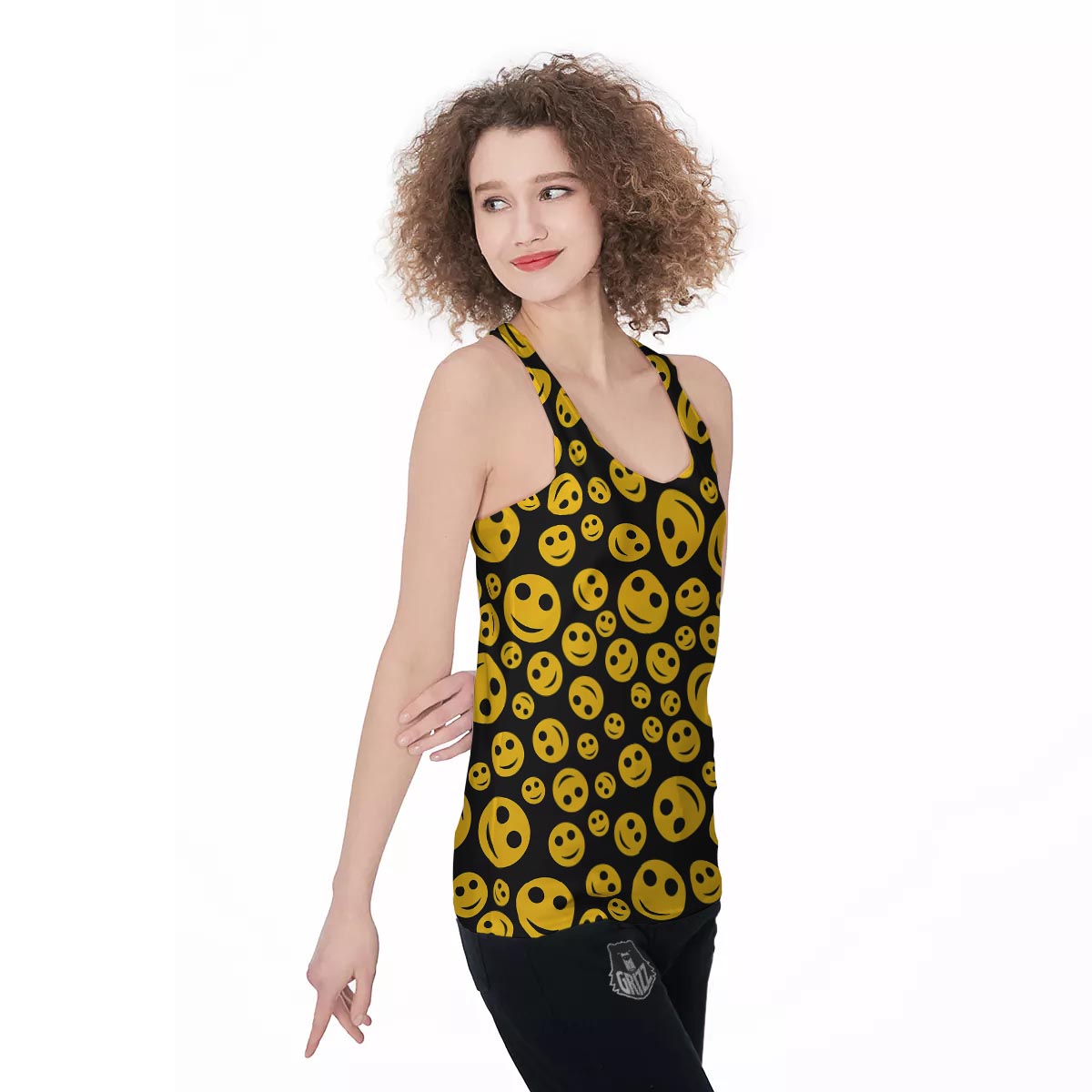 Emoji Smiley Faces Print Pattern Women's Racerback Tank Top-grizzshop
