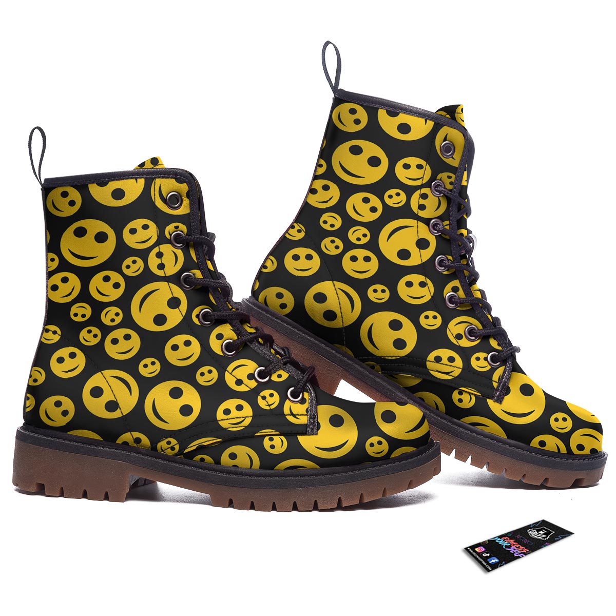 Emoji Smiley Faces Print Pattern Work Boots-grizzshop