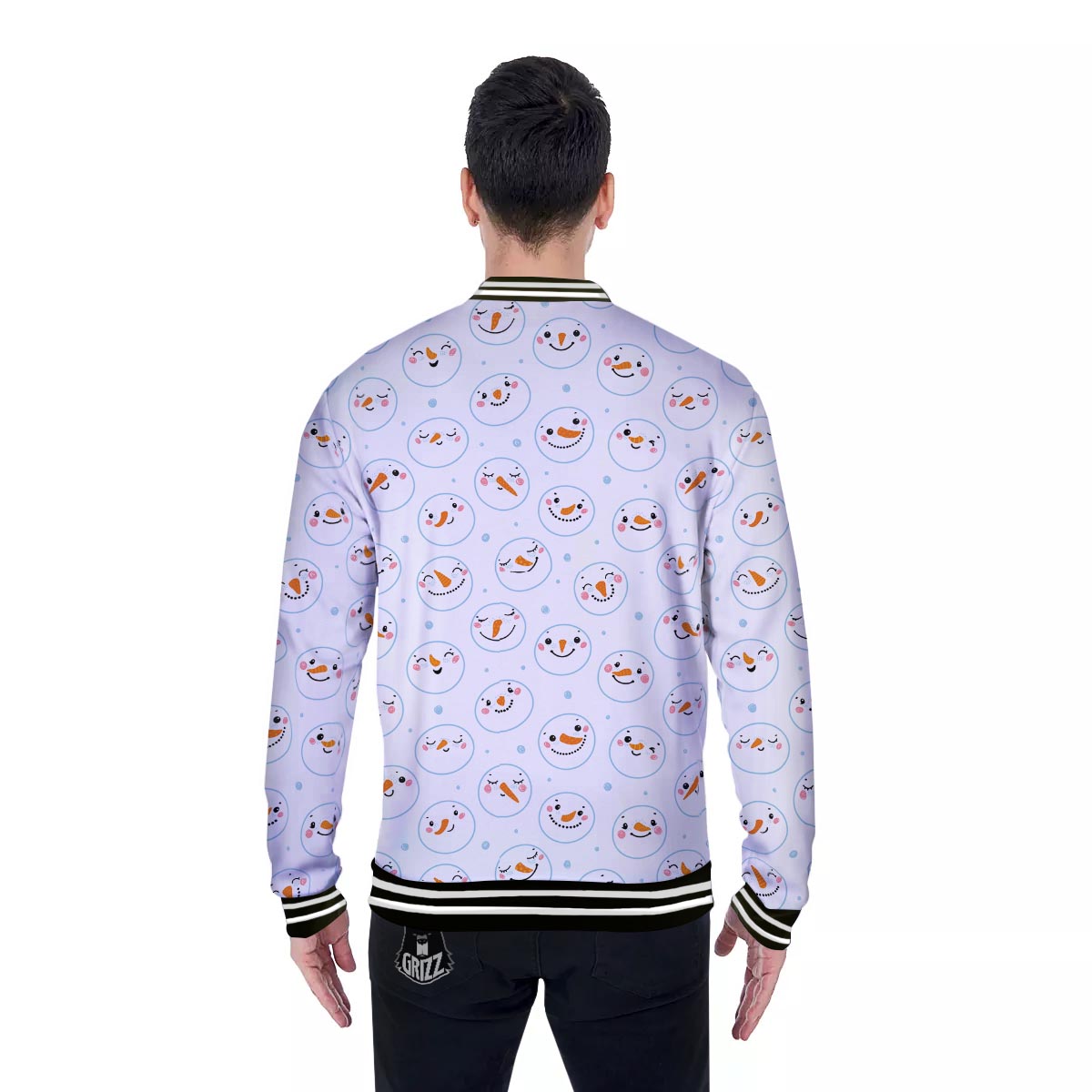 Emoji Snowman Print Pattern Baseball Jacket-grizzshop