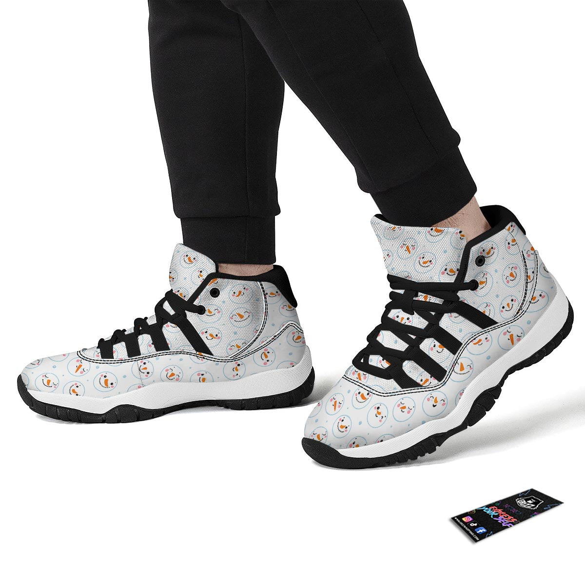 Emoji Snowman Print Pattern Black Bball Shoes-grizzshop