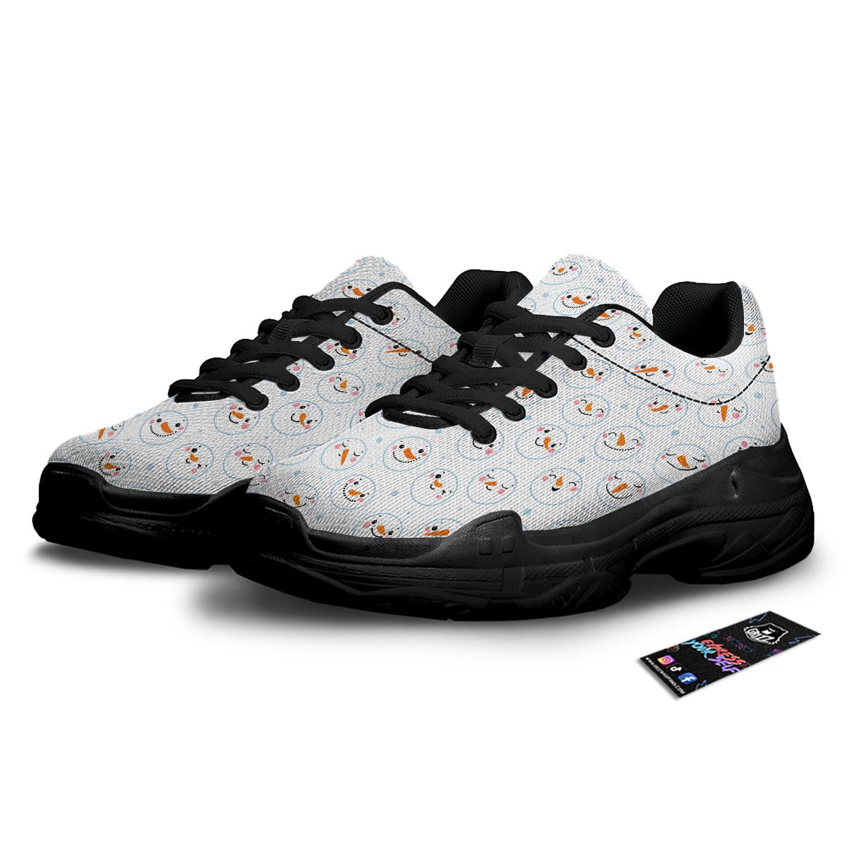 Emoji Snowman Print Pattern Black Chunky Shoes-grizzshop