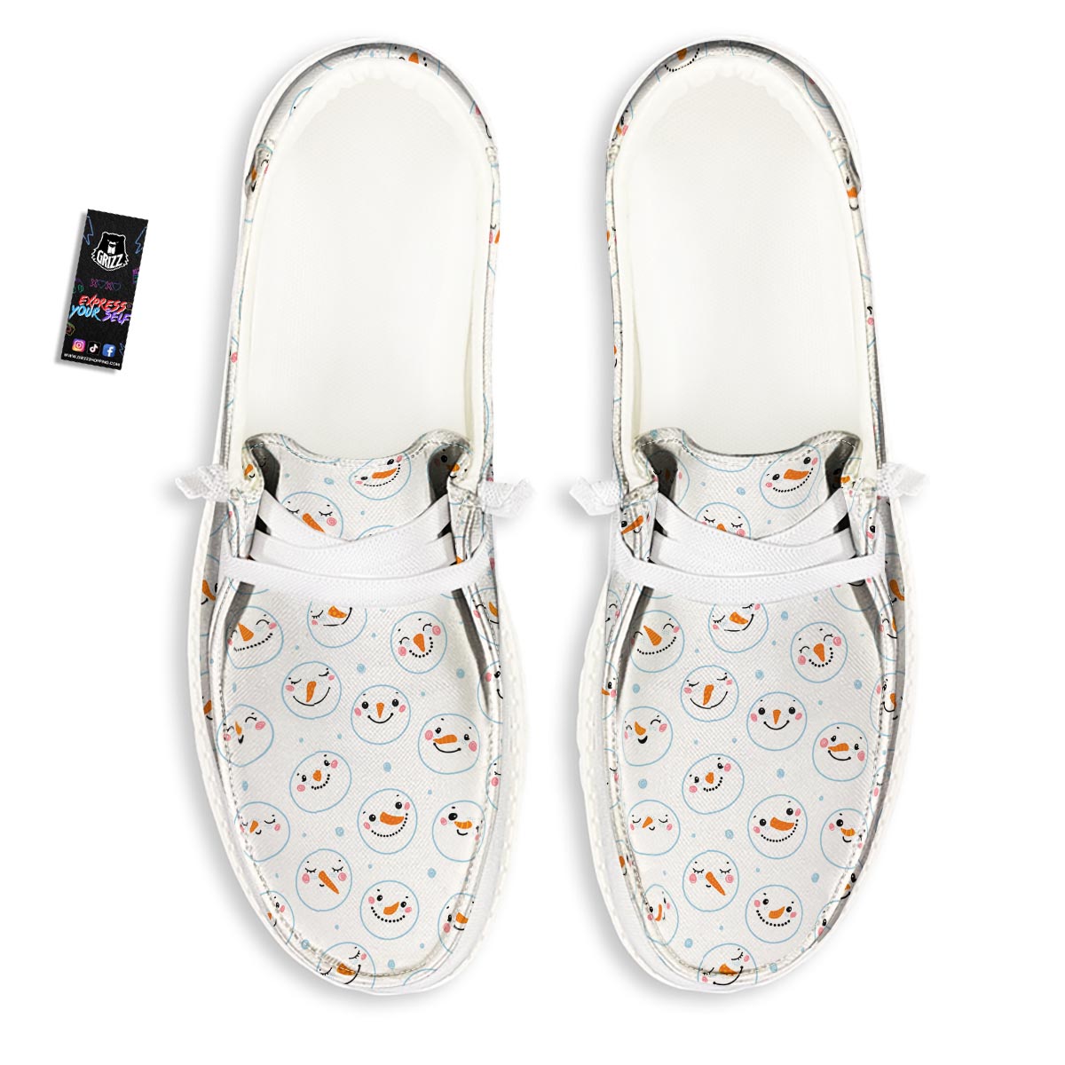 Emoji Snowman Print Pattern Black Loafers-grizzshop