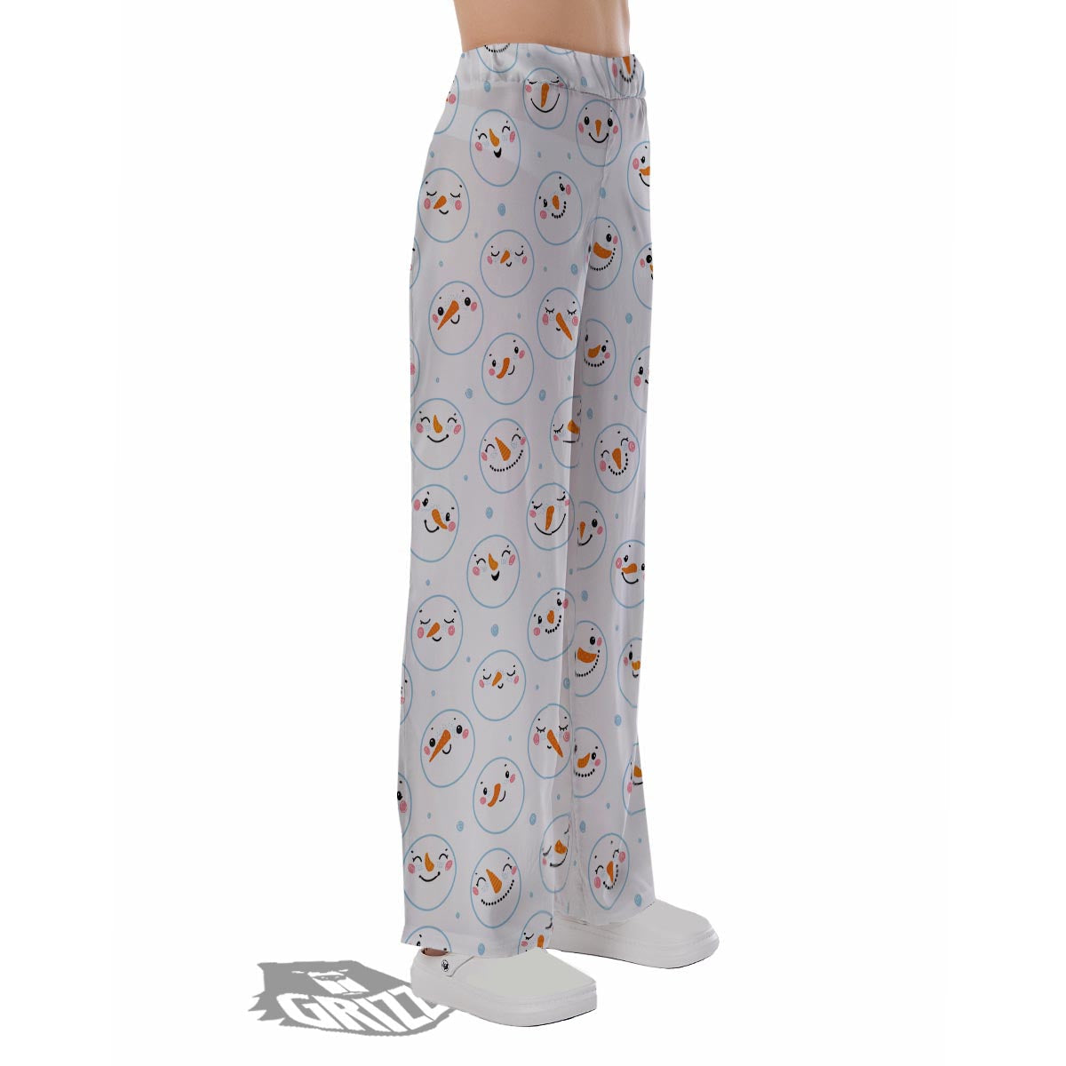 Emoji Snowman Print Pattern Pajama Pants-grizzshop
