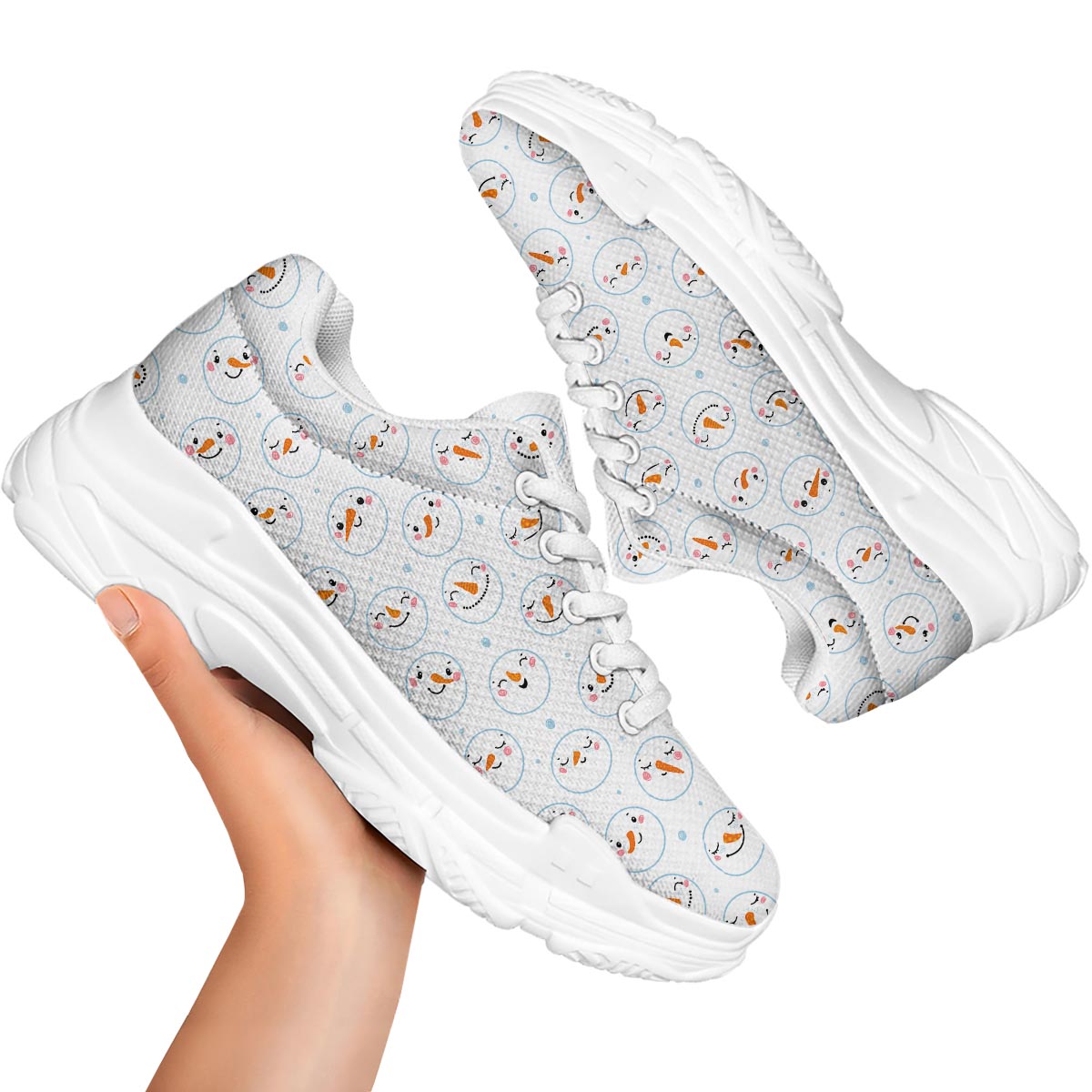 Emoji Snowman Print Pattern White Chunky Shoes-grizzshop