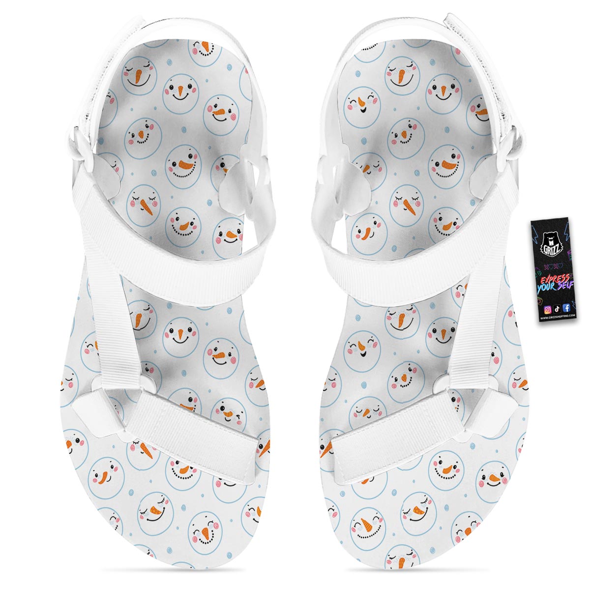 Emoji Snowman Print Pattern White Open Toe Sandals-grizzshop