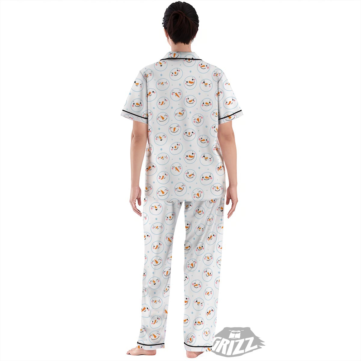 Emoji Snowman Print Pattern Women's Pajamas Set-grizzshop