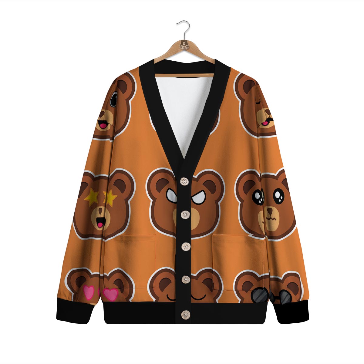 Emoji Teddy Bear Print Cardigan-grizzshop