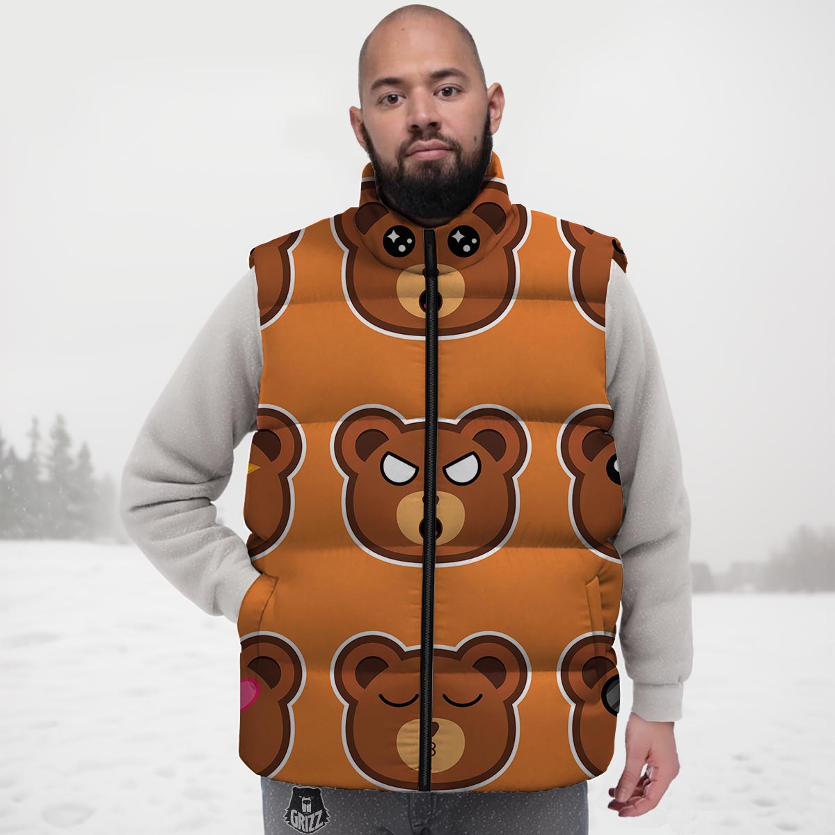 Emoji Teddy Bear Print Down Vest