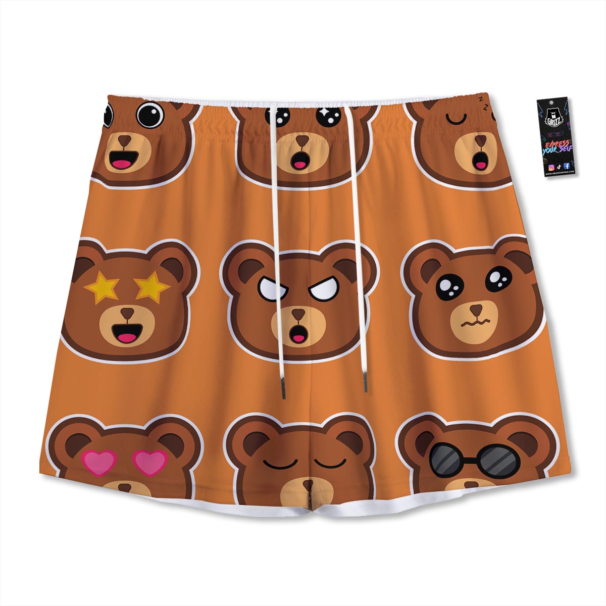 Emoji Teddy Bear Print Mesh Shorts
