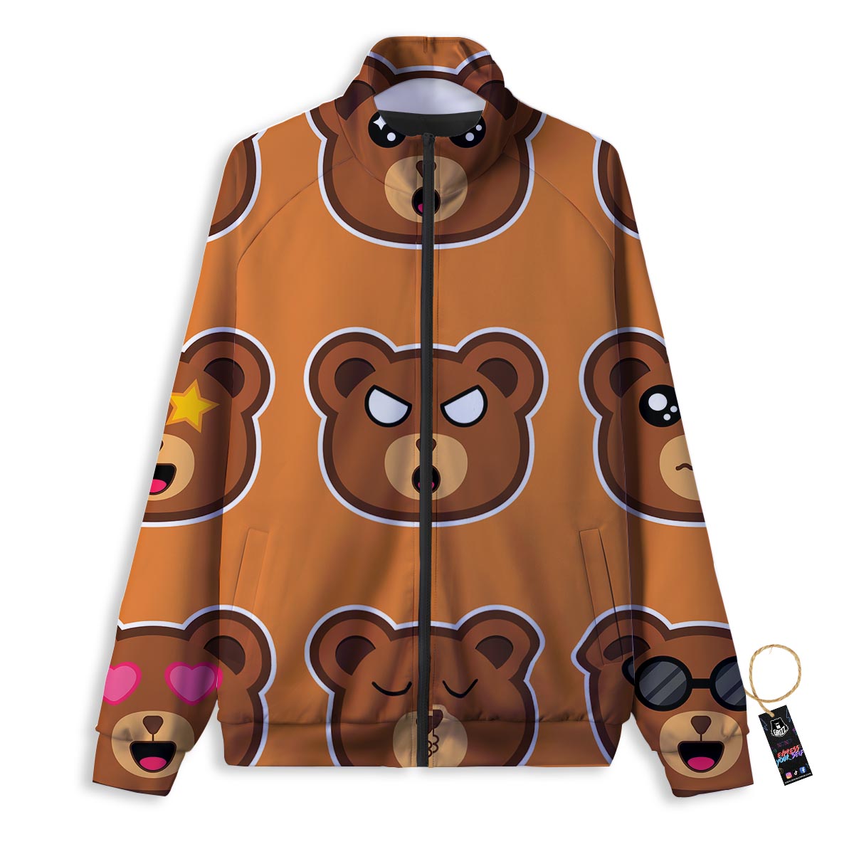 Emoji Teddy Bear Print Track Jacket-grizzshop