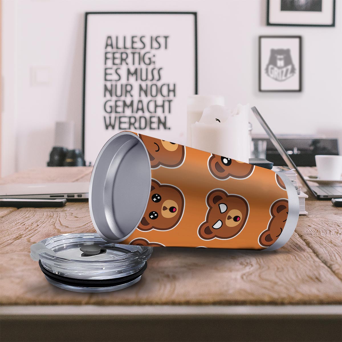 Emoji Teddy Bear Print Tumbler-grizzshop