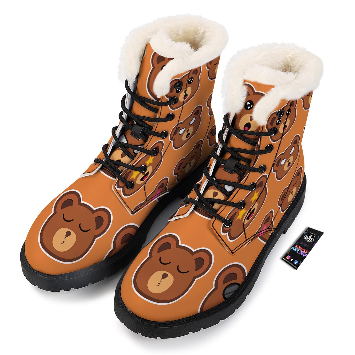 Emoji Teddy Bear Print Winter Boots-grizzshop