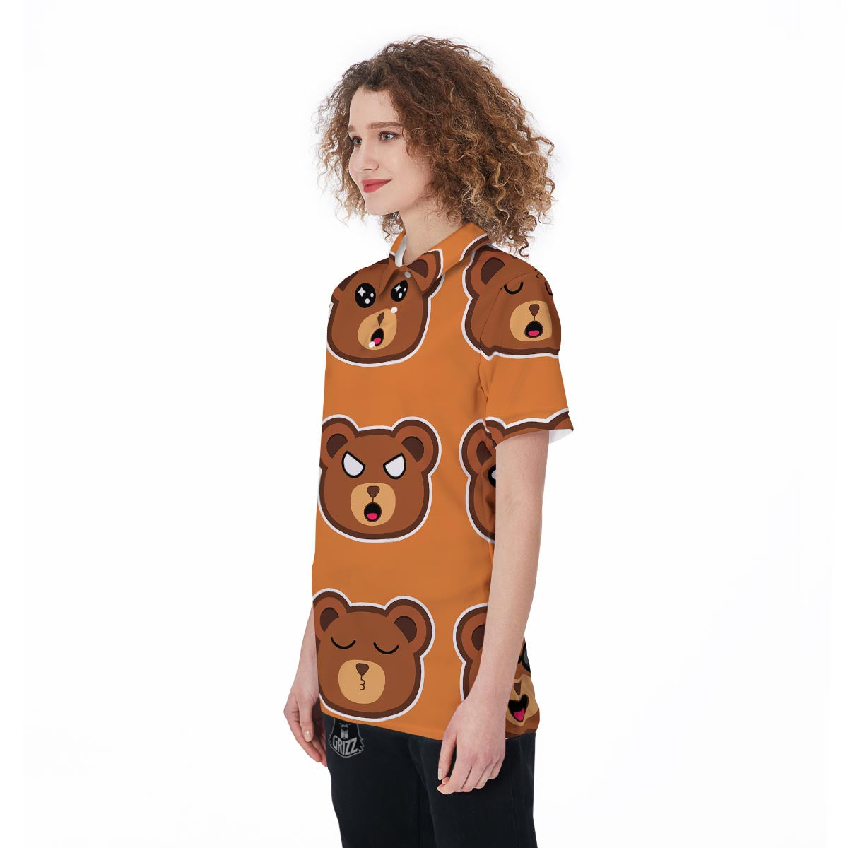 Emoji Teddy Bear Print Women's Golf Shirts-grizzshop