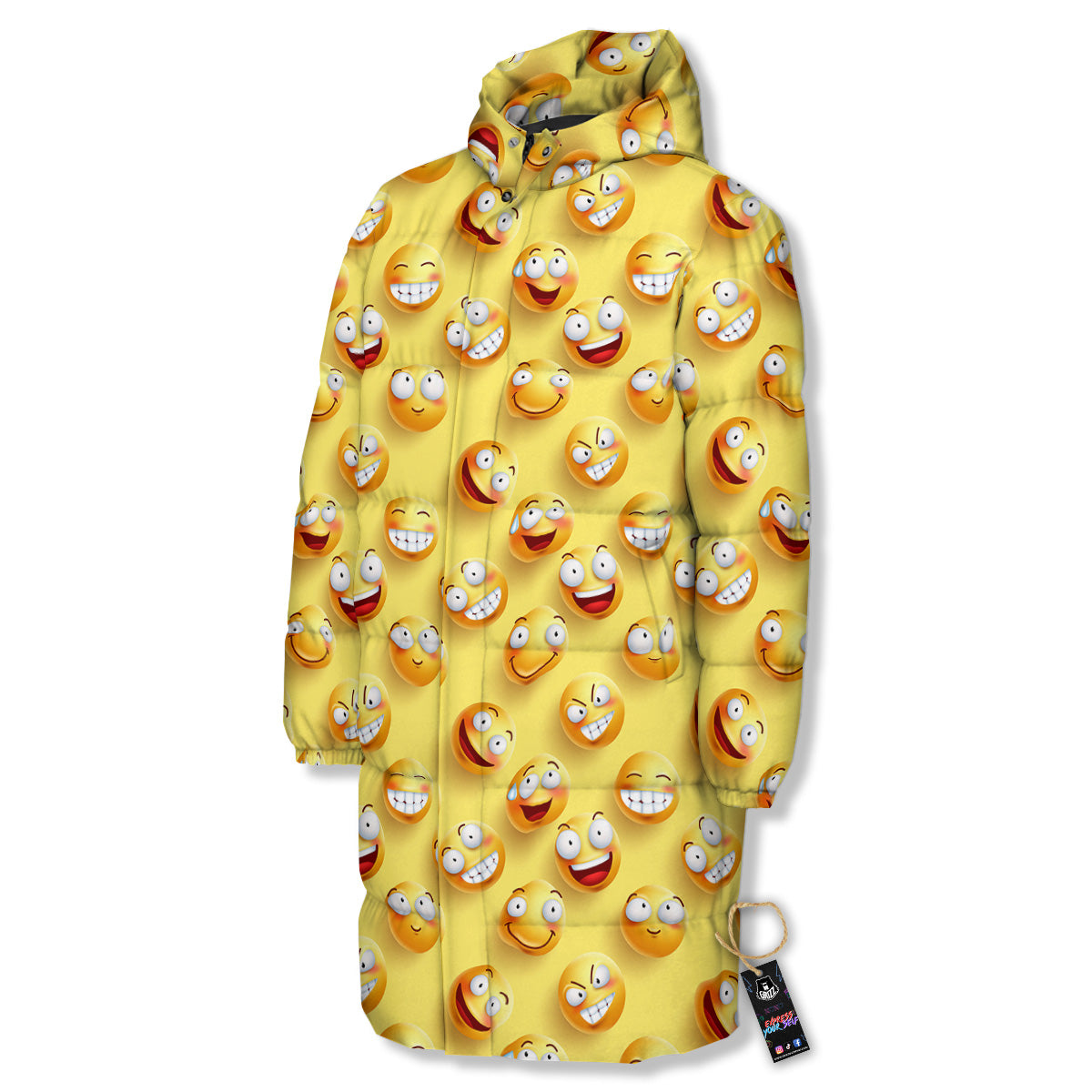 Emoji And Facial Expressions Print Pattern Long Down Jacket