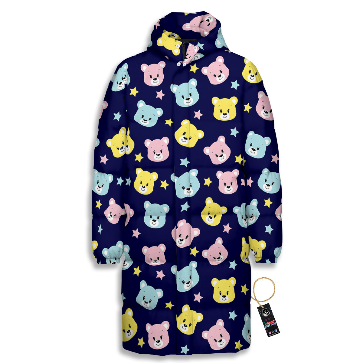 Emoji Bear Print Pattern Long Down Jacket