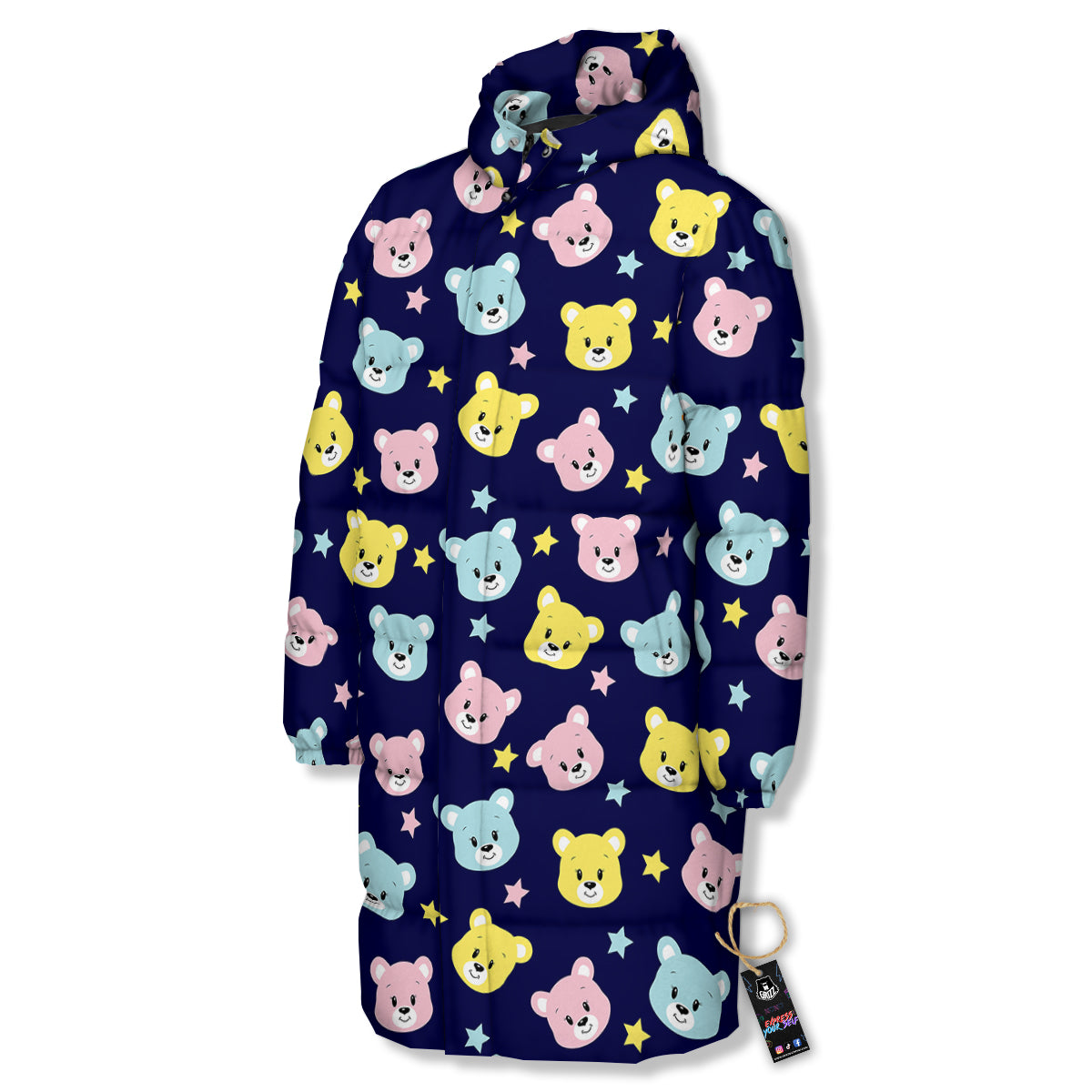 Emoji Bear Print Pattern Long Down Jacket