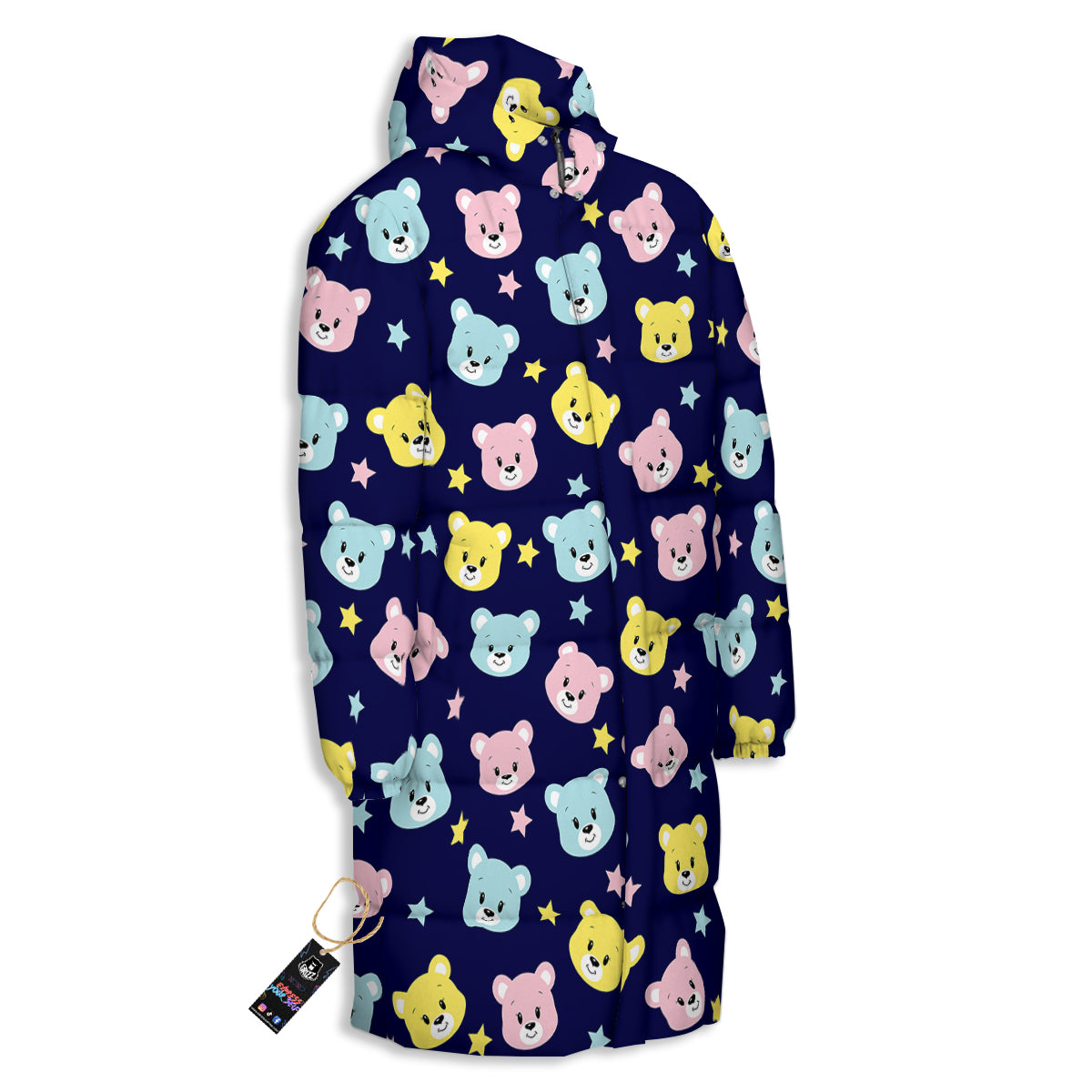 Emoji Bear Print Pattern Long Down Jacket