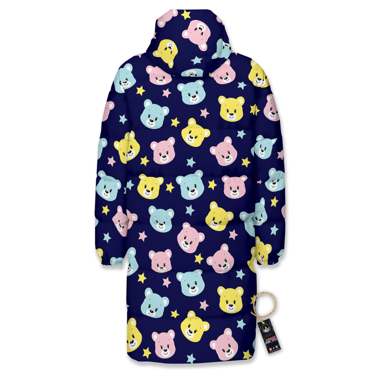 Emoji Bear Print Pattern Long Down Jacket