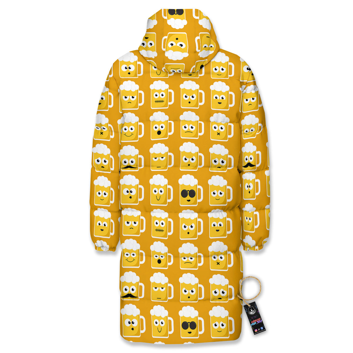 Emoji Beer Mugs Yellow Print Pattern Long Down Jacket