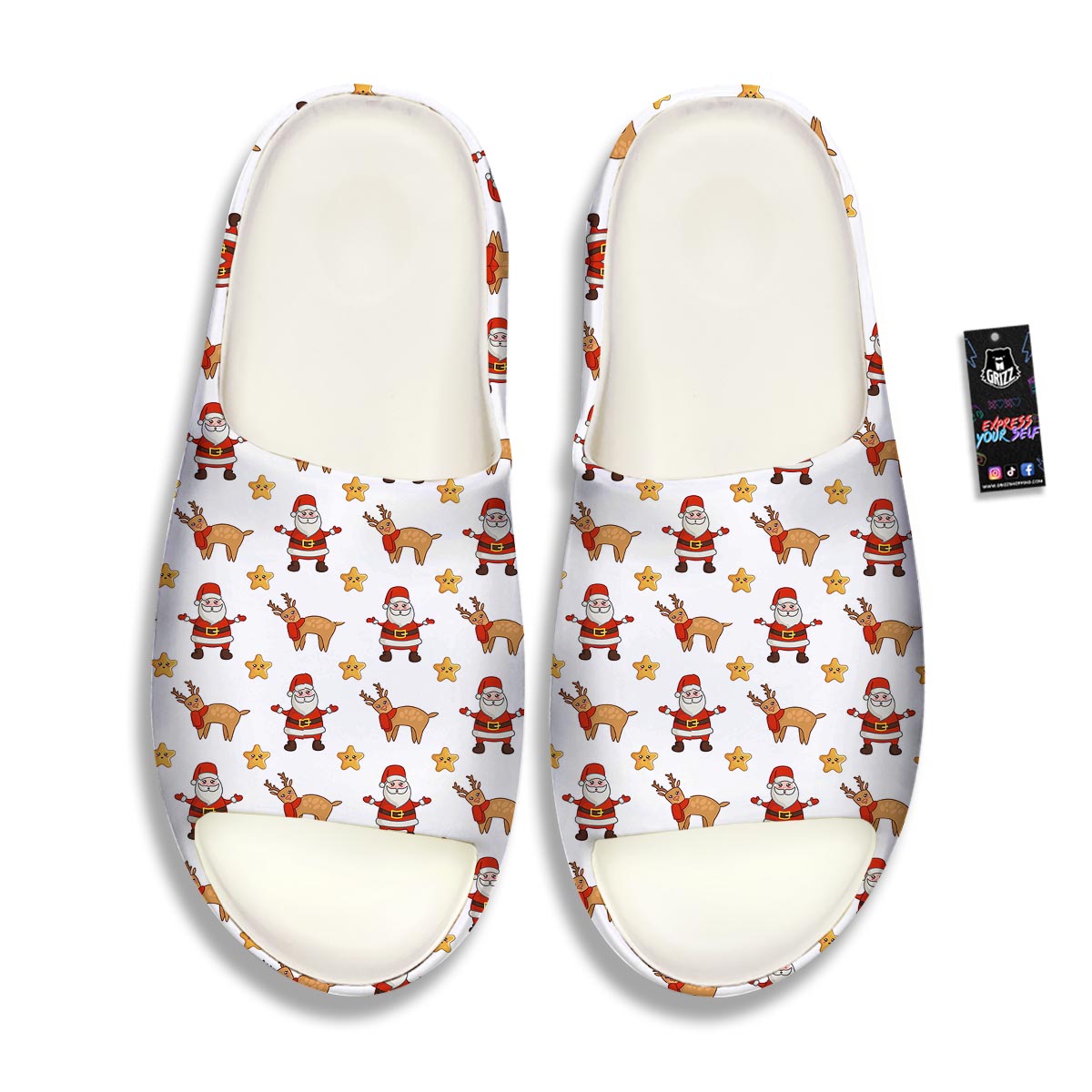 Emoji Reindeer And Santa Claus Print Pattern Sandals-grizzshop