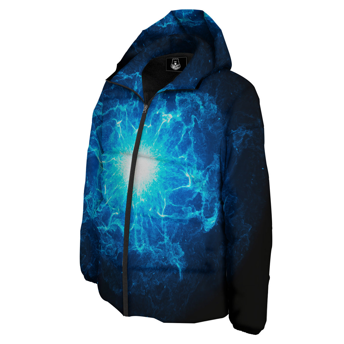 Energy Blue Plasma Print Down Jacket-grizzshop