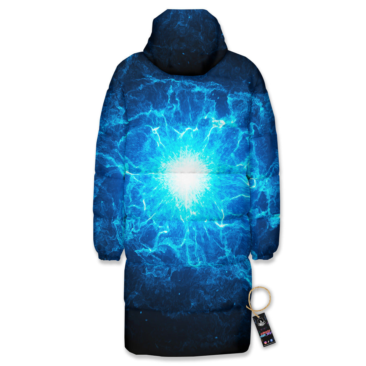 Energy Blue Plasma Print Long Down Jacket-grizzshop