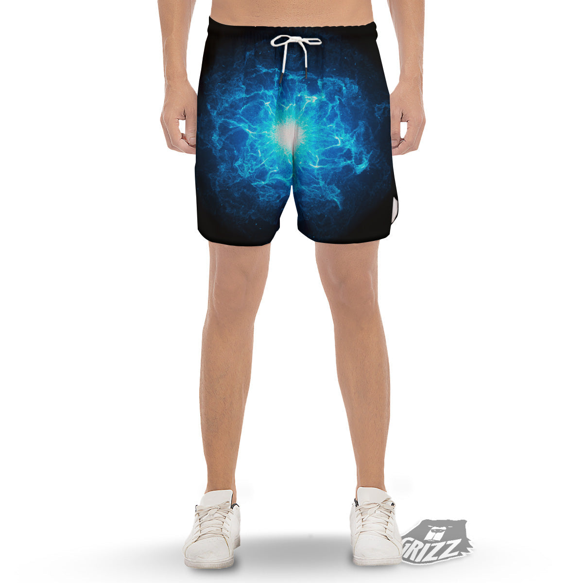 Energy Blue Plasma Print Men's Gym Shorts-grizzshop