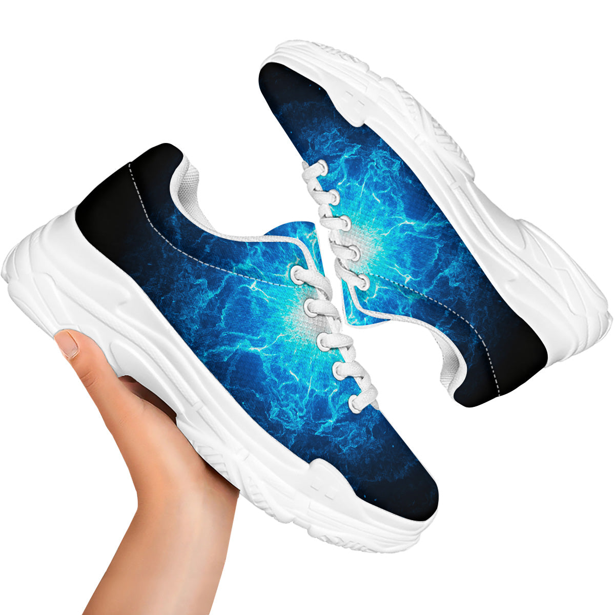 Energy Blue Plasma Print White Chunky Shoes-grizzshop