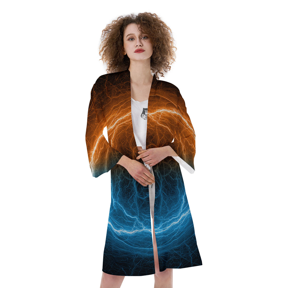 Energy Ice And Fire Print Kimono-grizzshop
