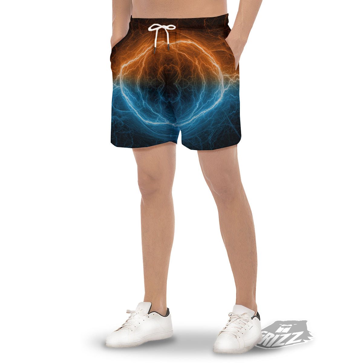 Energy Ice And Fire Print Men's Gym Shorts-grizzshop