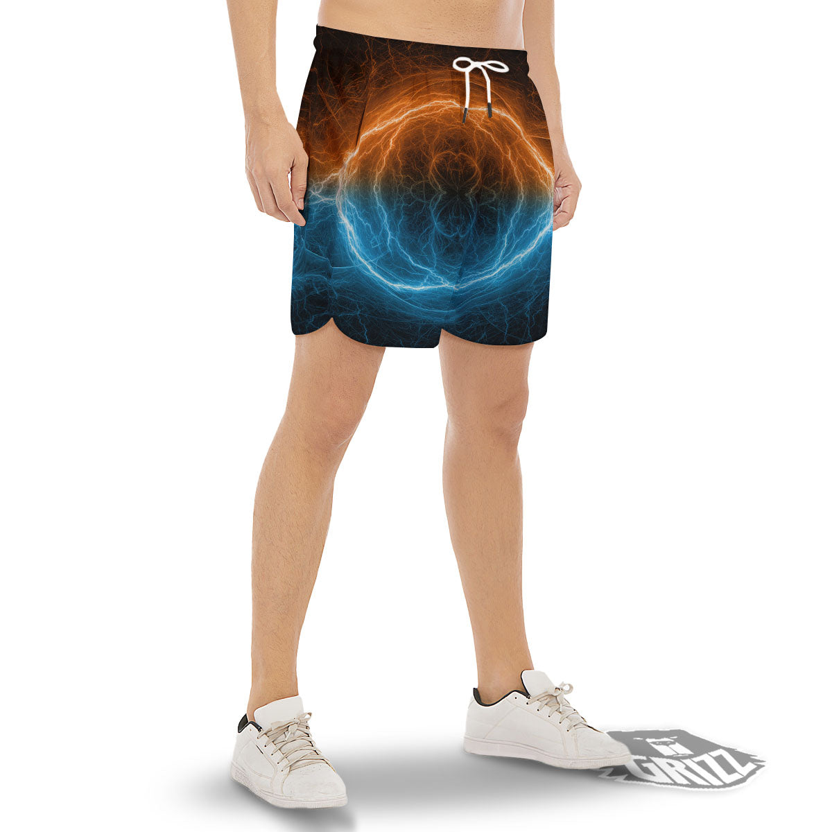 Energy Ice And Fire Print Men's Gym Shorts-grizzshop