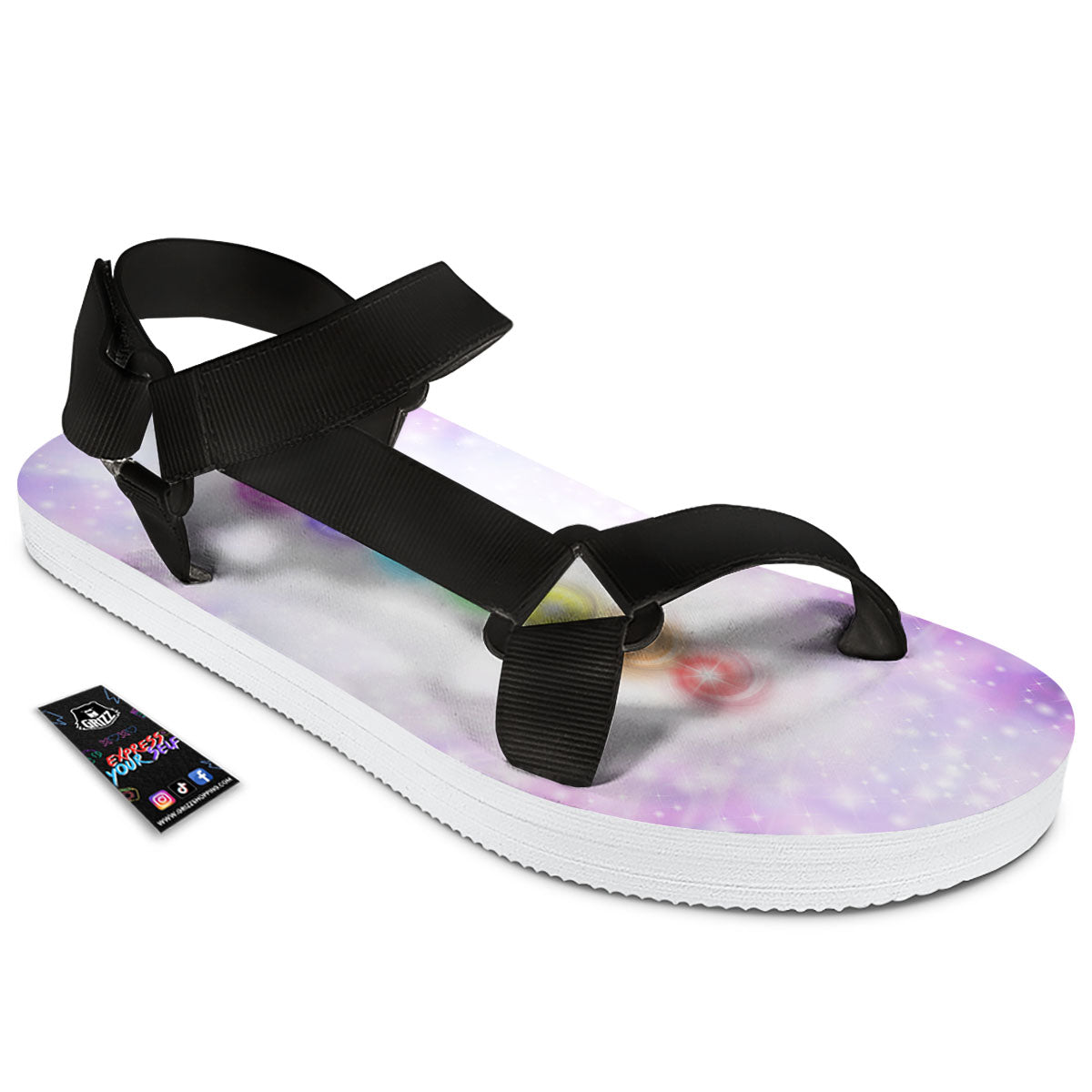 Energy Seven Chakras Print Black Open Toe Sandals-grizzshop
