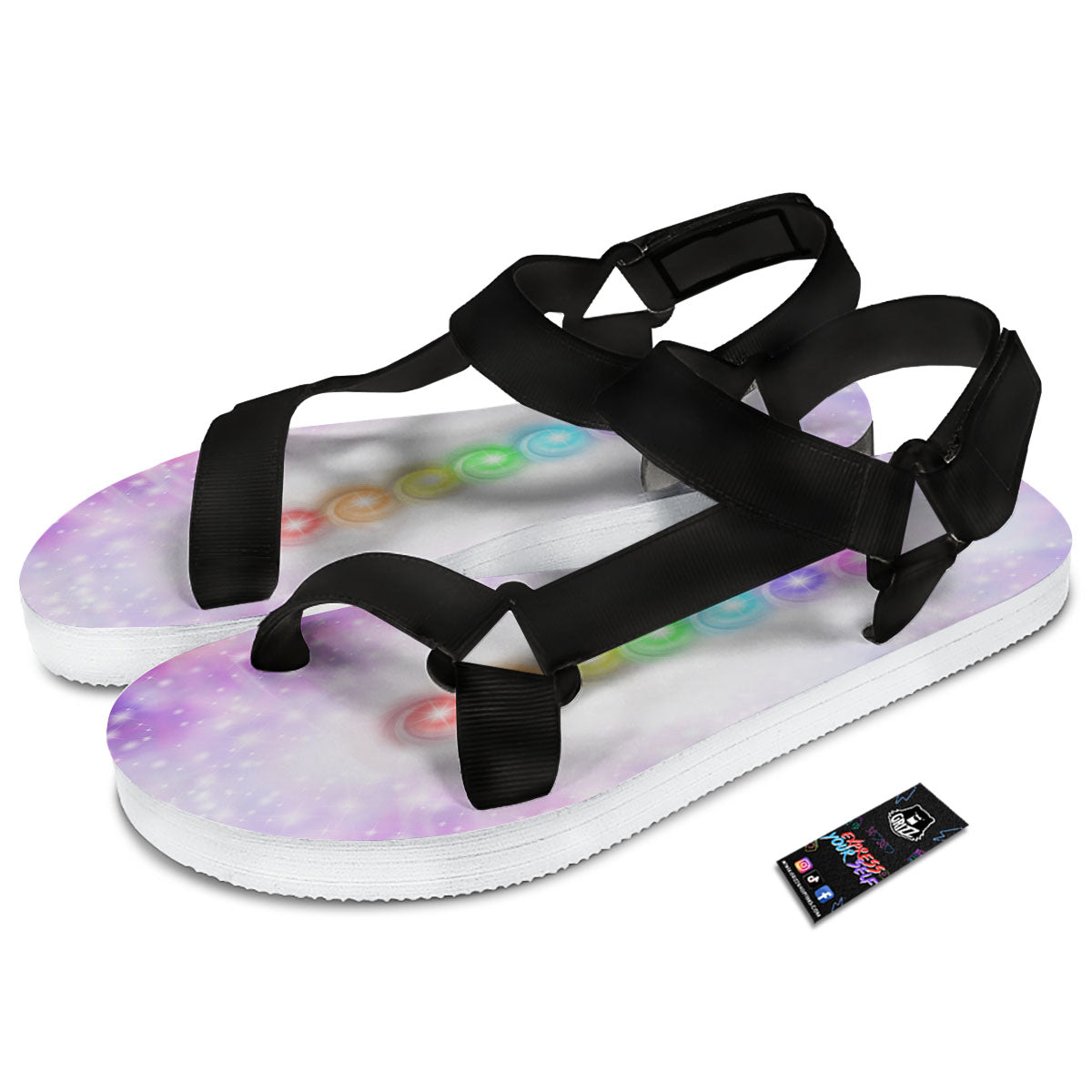 Energy Seven Chakras Print Black Open Toe Sandals-grizzshop