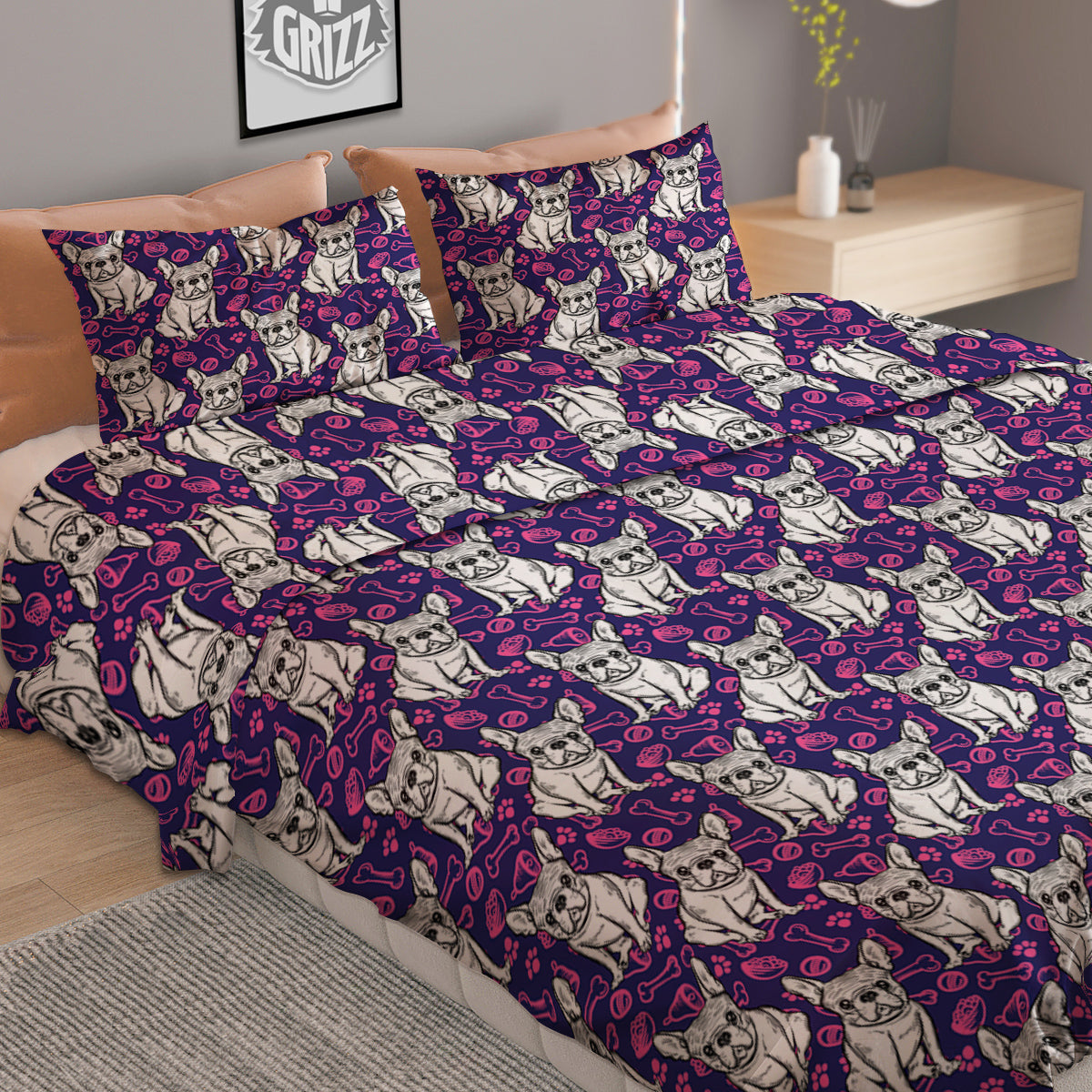 English Bulldog Cute Print Pattern Duvet Cover Bedding Set