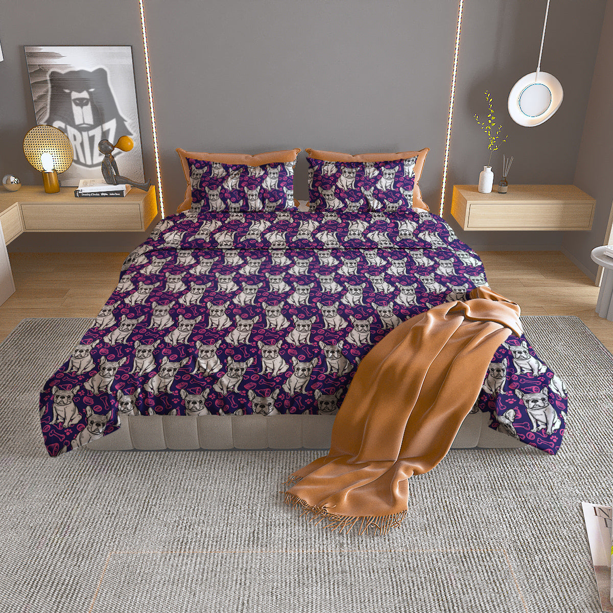 English Bulldog Cute Print Pattern Duvet Cover Bedding Set