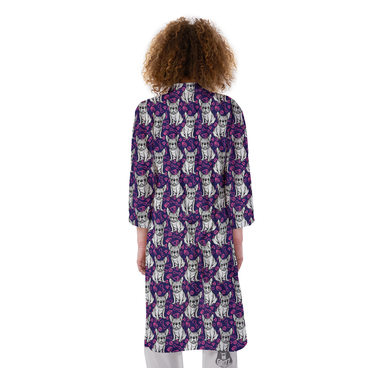 English Bulldog Cute Print Pattern Kimono-grizzshop