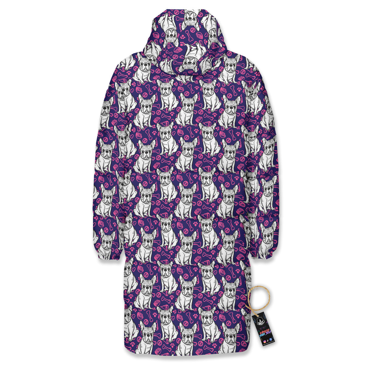 English Bulldog Cute Print Pattern Long Down Jacket-grizzshop