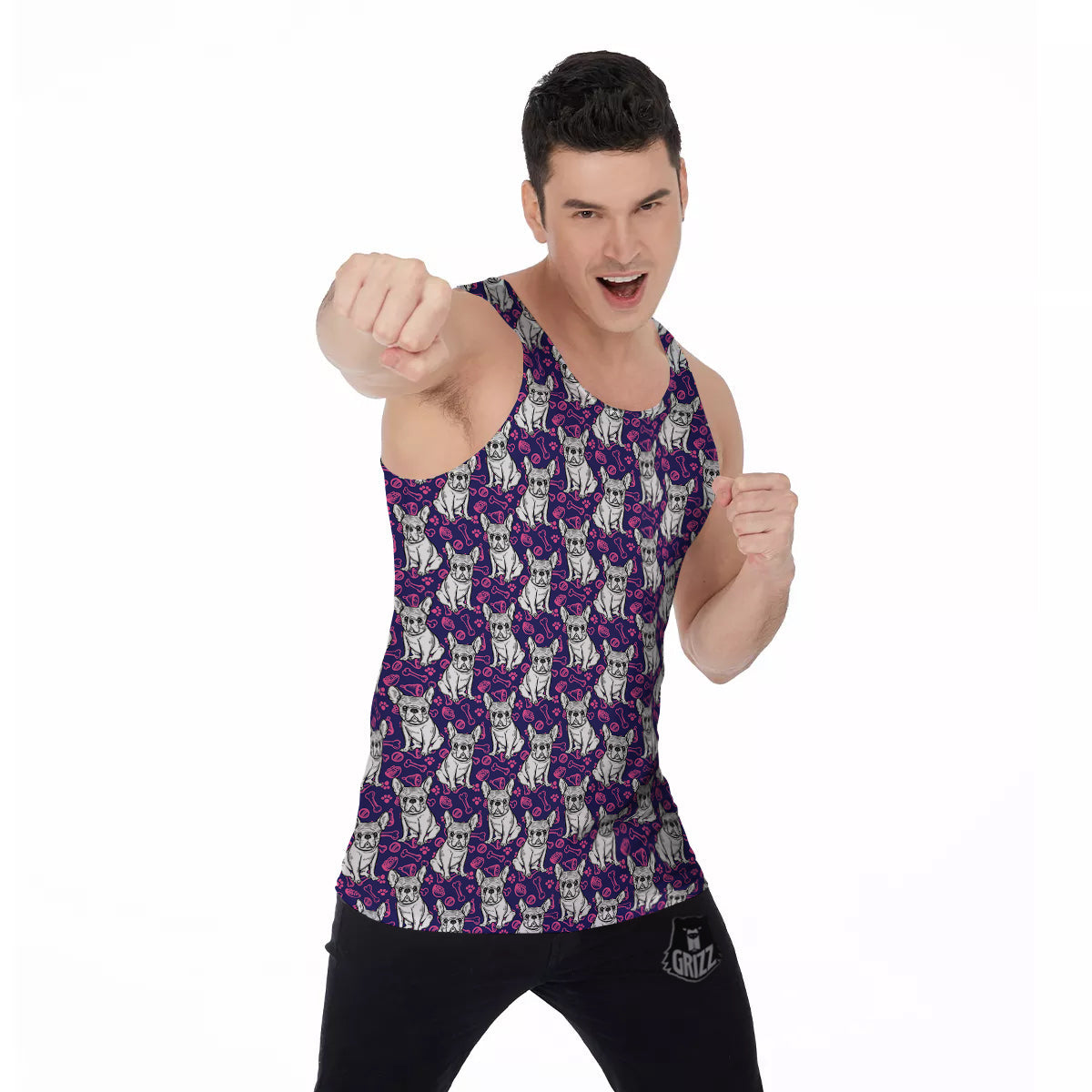 English Bulldog Cute Print Pattern Men's Tank Top-grizzshop