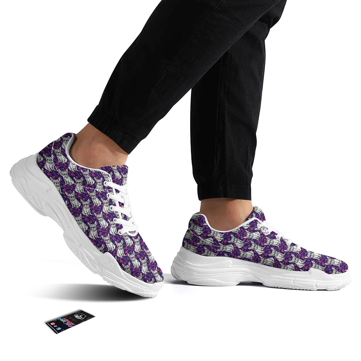 English Bulldog Cute Print Pattern White Chunky Shoes-grizzshop