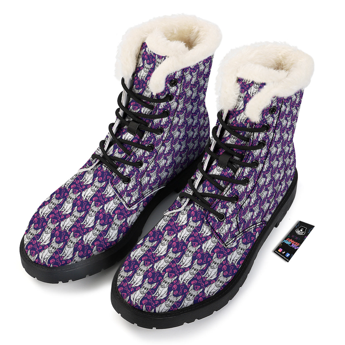 English Bulldog Cute Print Pattern Winter Boots-grizzshop