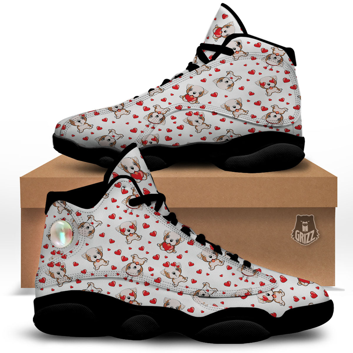 English Bulldog Lovely Print Pattern Black Basketball Shoes-grizzshop