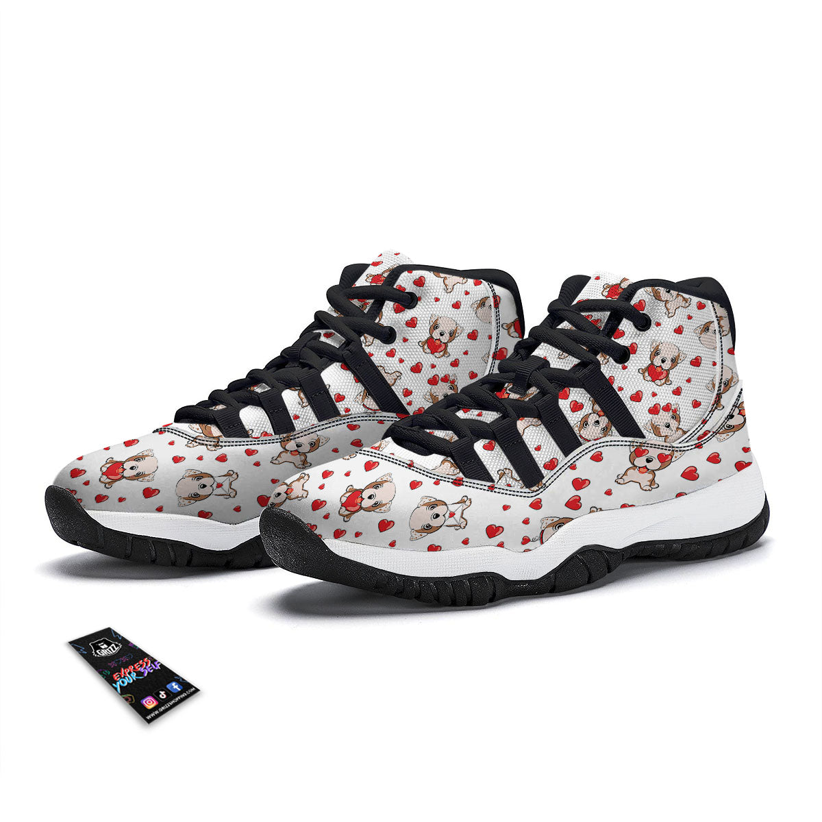 English Bulldog Lovely Print Pattern Black Bball Shoes-grizzshop