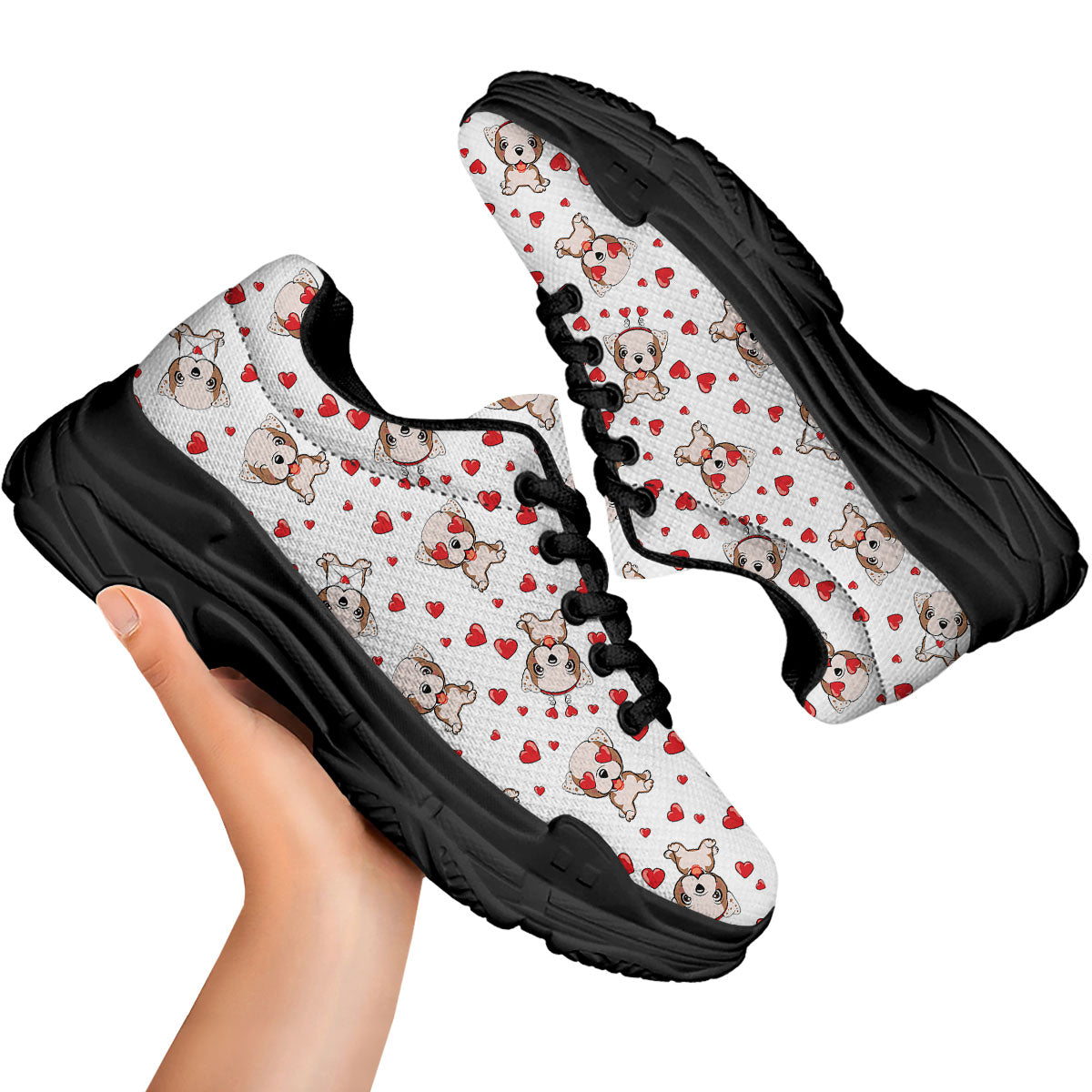 English Bulldog Lovely Print Pattern Black Chunky Shoes-grizzshop